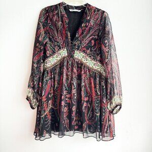 Zara Paisley Print Chiffon Babydoll Mini Dress XS